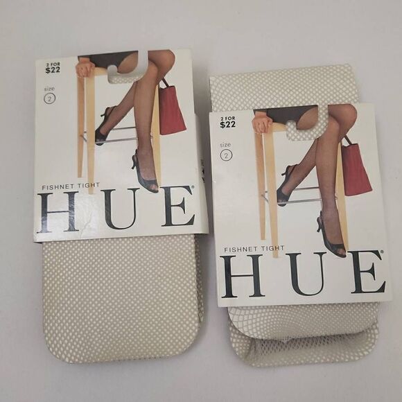 Hue White Fishnet Tights,  NEW, Size 2, 2 PAIRS - Picture 1 of 2